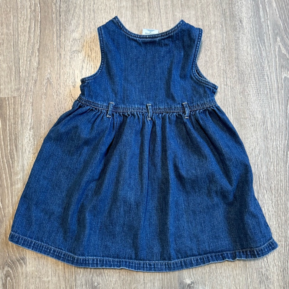 Vintage 90s Oshkosh Denim Overalls Dress 3T Embroidered Leaves Trust Tide Tag - Picture 3 of 7